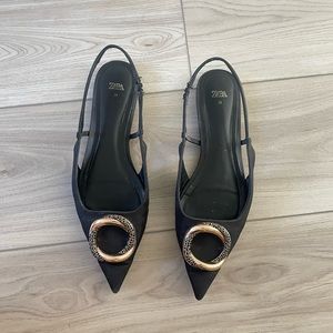 Black Pointed Toe Zara Black Flats